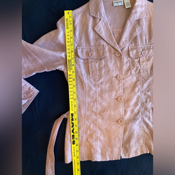 Chico’s Pink Linen Jacket Shirt Tie Waist - Picture 7 of 15